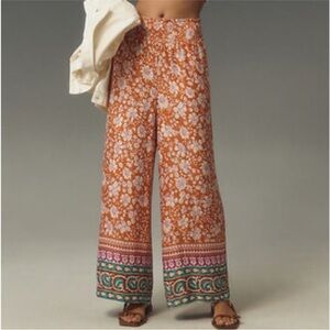 Anthropologie Maeve Saria Smocked Wide-Leg Pants